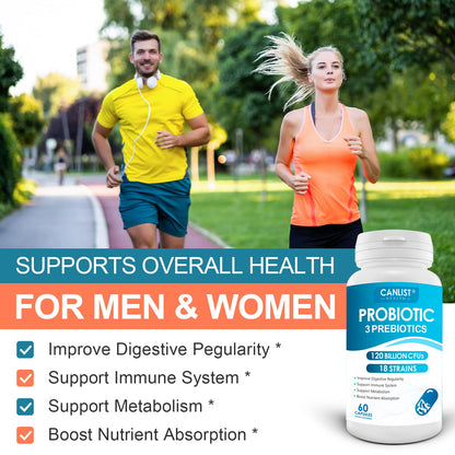 CANLIST Probiotics 120 Billion CFUs 18 Strains, 3 Prebiotics & Digestive Enzymes for Men Women,Digestive & Immune Support - Maple Wellness Supplements