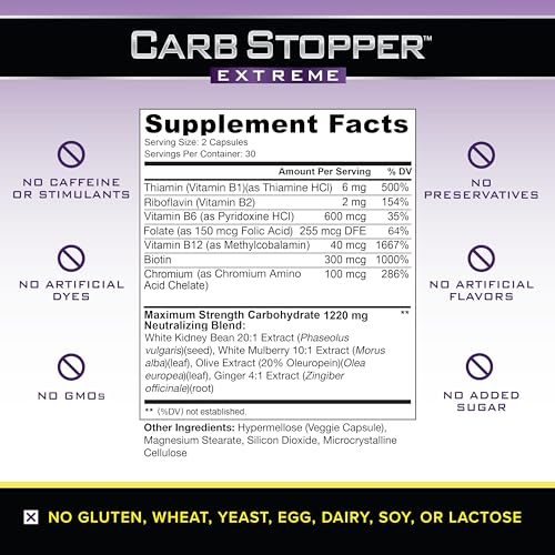 Carb Stopper Extreme (3 Bottles Maximum Strength, Natural Carbohydrate and Starch - Maple Wellness Supplements