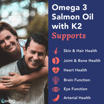 Cardio Omega 3 Fish Oil & Vitamin K2-1000mg, Norwegian Salmon Oil with EPA, DHA, DPA & Astaxanthin, No Fishy Aftertaste, Fatty Acids Supplement - 90 Capsules - Maple Wellness Supplements