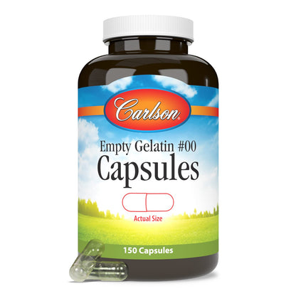 Carlson - Empty Gelatin 00 Capsules, Easy to Separate & Fill, 150 capsules - Maple Wellness Supplements