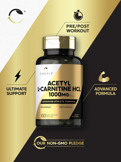 Carlyle Acetyl L-Carnitine HCL | 1000mg | 100 Capsules | Advanced Athlete Formula | Pre-Workout Supplement | Non-GMO & Gluten Free - Maple Wellness Supplements