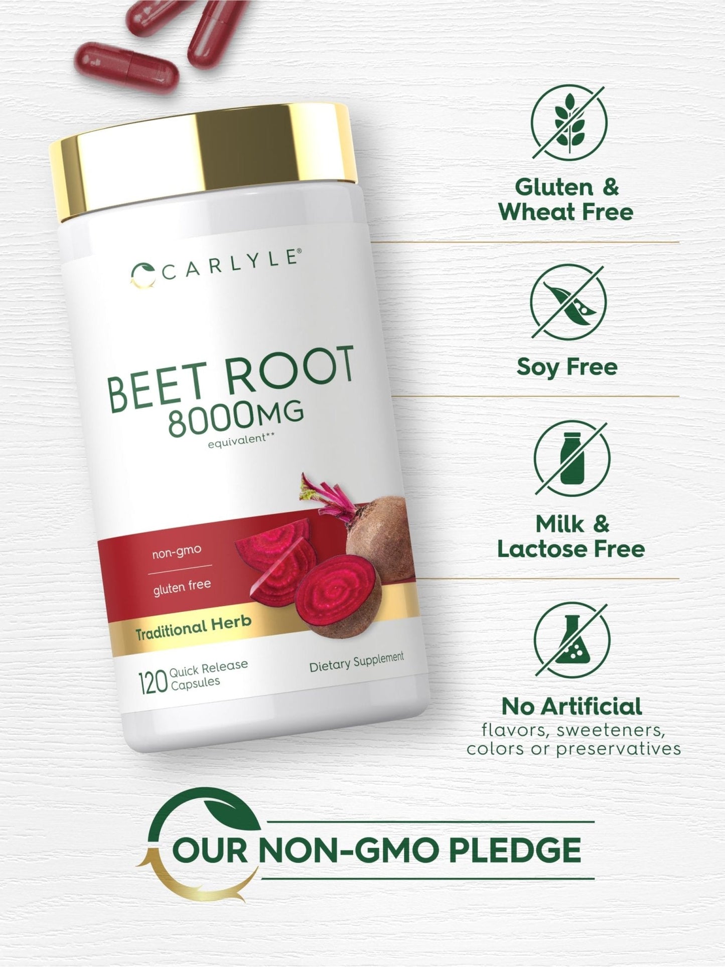 Carlyle Beet Root Capsules | 120 Count | Quick Release Capsules | Non-GMO and Gluten Free Supplement - Maple Wellness Supplements