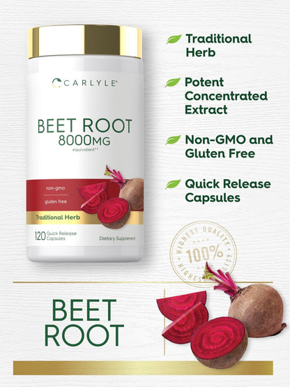 Carlyle Beet Root Capsules | 120 Count | Quick Release Capsules | Non-GMO and Gluten Free Supplement - Maple Wellness Supplements