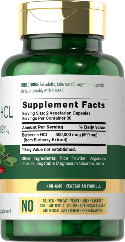 Carlyle Berberine HCL Supplement | 500,000mcg | 60 Capsules | Vegetarian, Non-GMO, Gluten Free - Maple Wellness Supplements