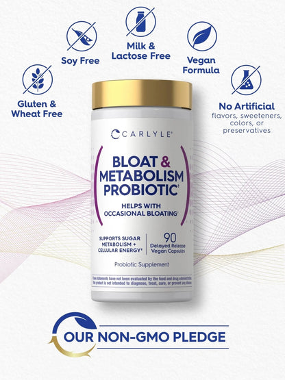 Carlyle Bloat and Metabolism Probiotic | 90 Capsules | Bloating Relief Formula | Sugar & Cellular Energy Support | for Women and Men | Vegan, Non-GMO, Gluten Free - Maple Wellness Supplements