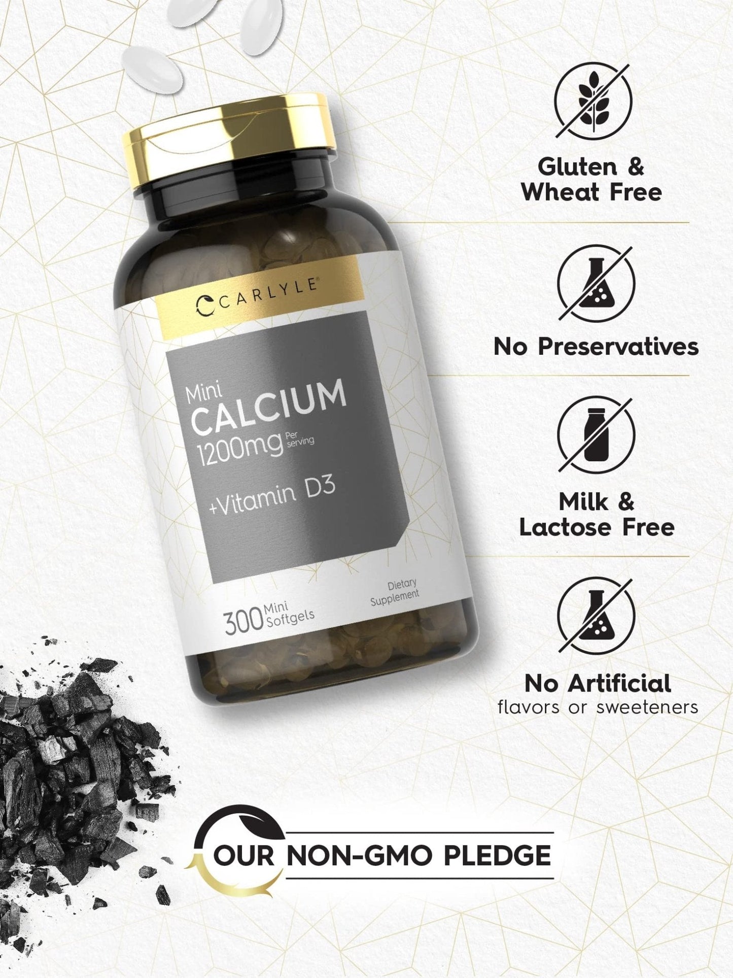 Carlyle Calcium 1200 mg with Vitamin D3 | 300 Softgels | Non-GMO and Gluten Free Supplement - Maple Wellness Supplements
