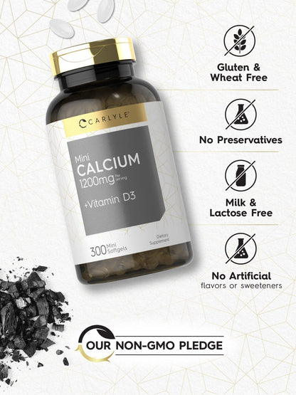 Carlyle Calcium 1200 mg with Vitamin D3 | 300 Softgels | Non-GMO and Gluten Free Supplement - Maple Wellness Supplements