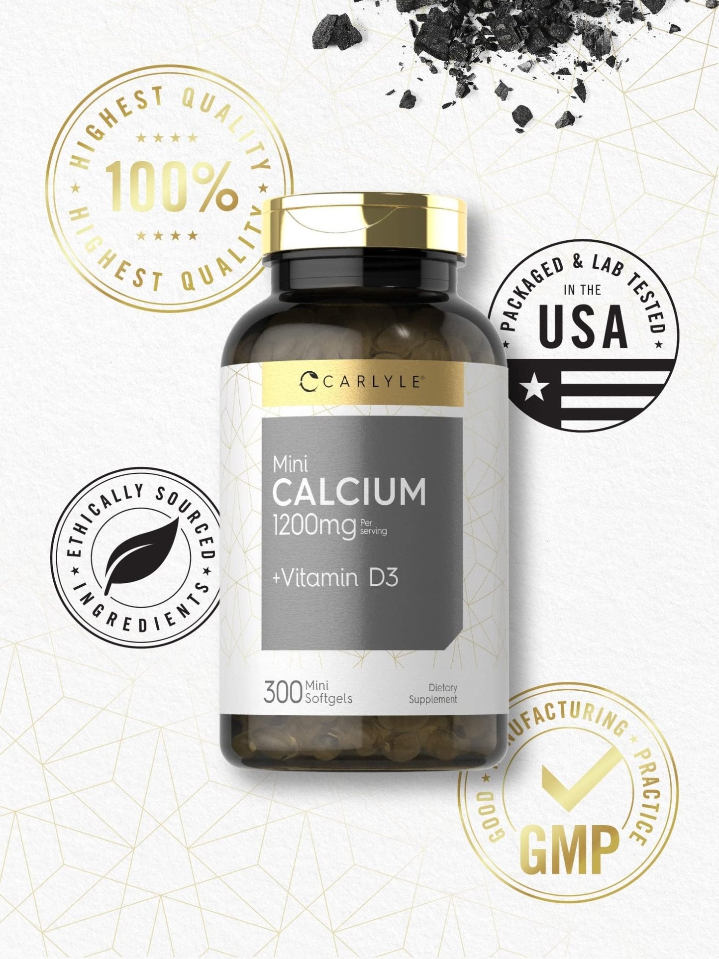 Carlyle Calcium 1200 mg with Vitamin D3 | 300 Softgels | Non-GMO and Gluten Free Supplement - Maple Wellness Supplements