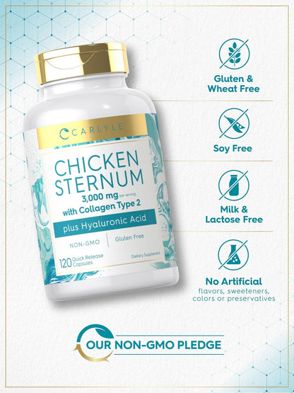 Carlyle Chicken Sternum Collagen Type 2 | 3000mg | 120 Capsules | Plus Hyaluronic Acid | Non-GMO, Gluten Free Supplement - Maple Wellness Supplements