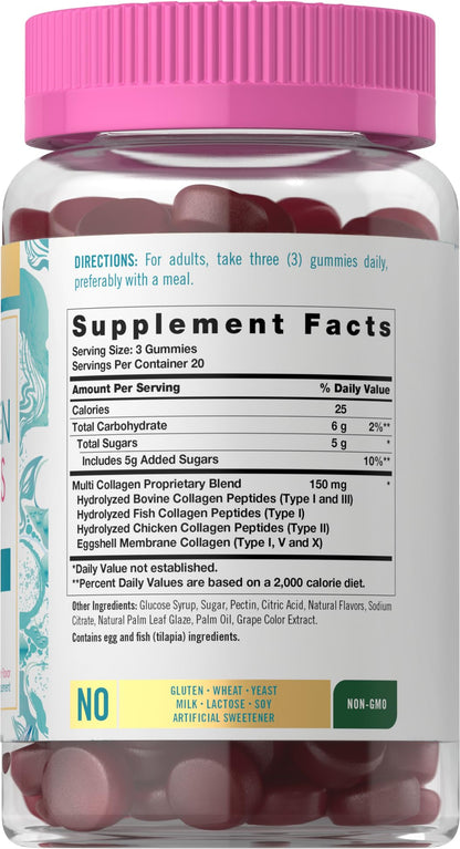 Carlyle Collagen Peptides Gummies | 60 Count | Multi Collagen Complex | Beauty Formula Supplement | Mixed Berry Flavor | Non-GMO, Gluten Free - Maple Wellness Supplements