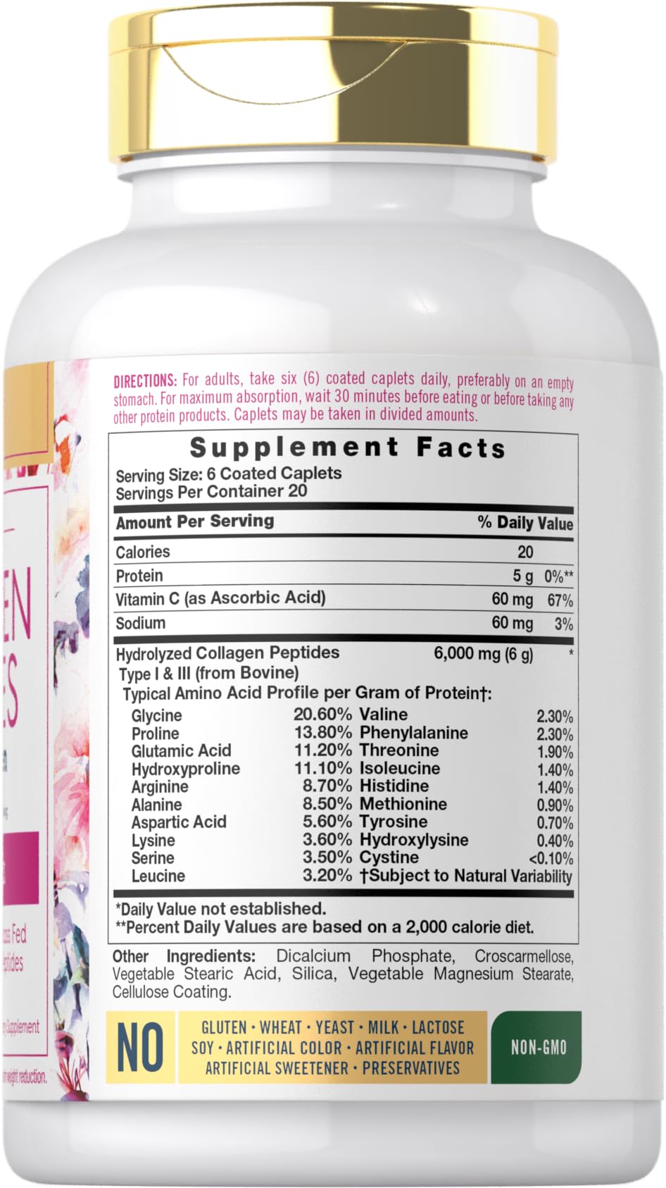 Carlyle Collagen Peptides with Vitamin C | 6000mg | 120 Caplets | Grass Fed Type II & III | Beauty Formula | Non-GMO, Gluten Free Supplement - Maple Wellness Supplements