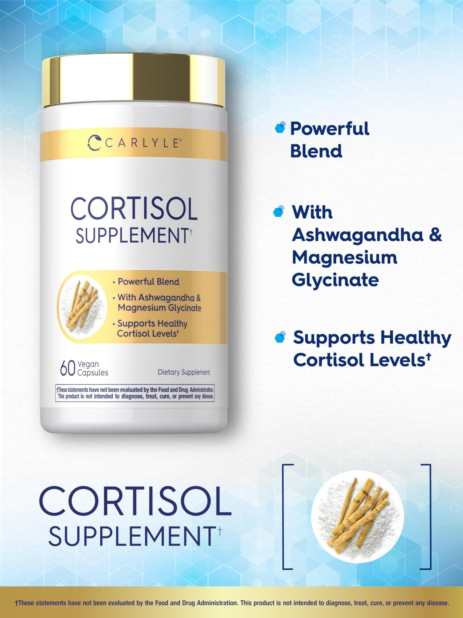 Carlyle Cortisol Supplement | 60 Vegan Capsules | Ashwagandha & Magnesium Complex | Non-GMO, Gluten Free - Maple Wellness Supplements
