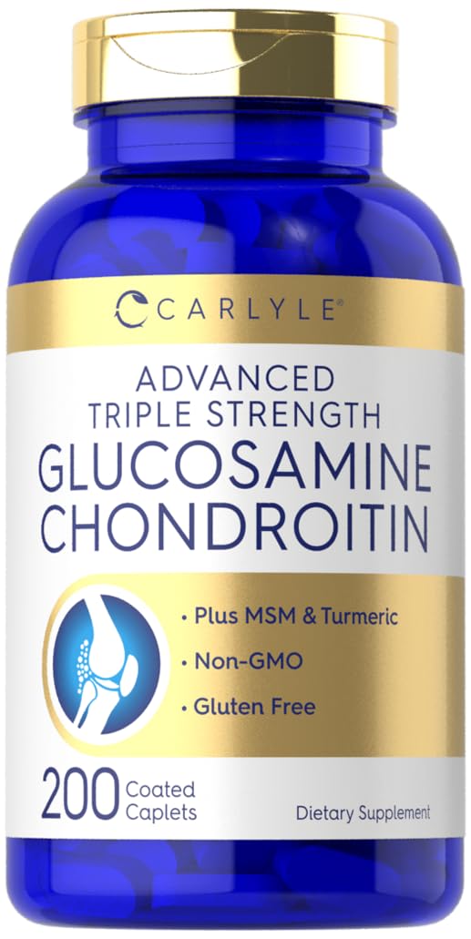 Carlyle Glucosamine Chondroitin MSM Turmeric | 200 Count | Advanced Triple Strength Supplement | Non-GMO & Gluten Free - Maple Wellness Supplements