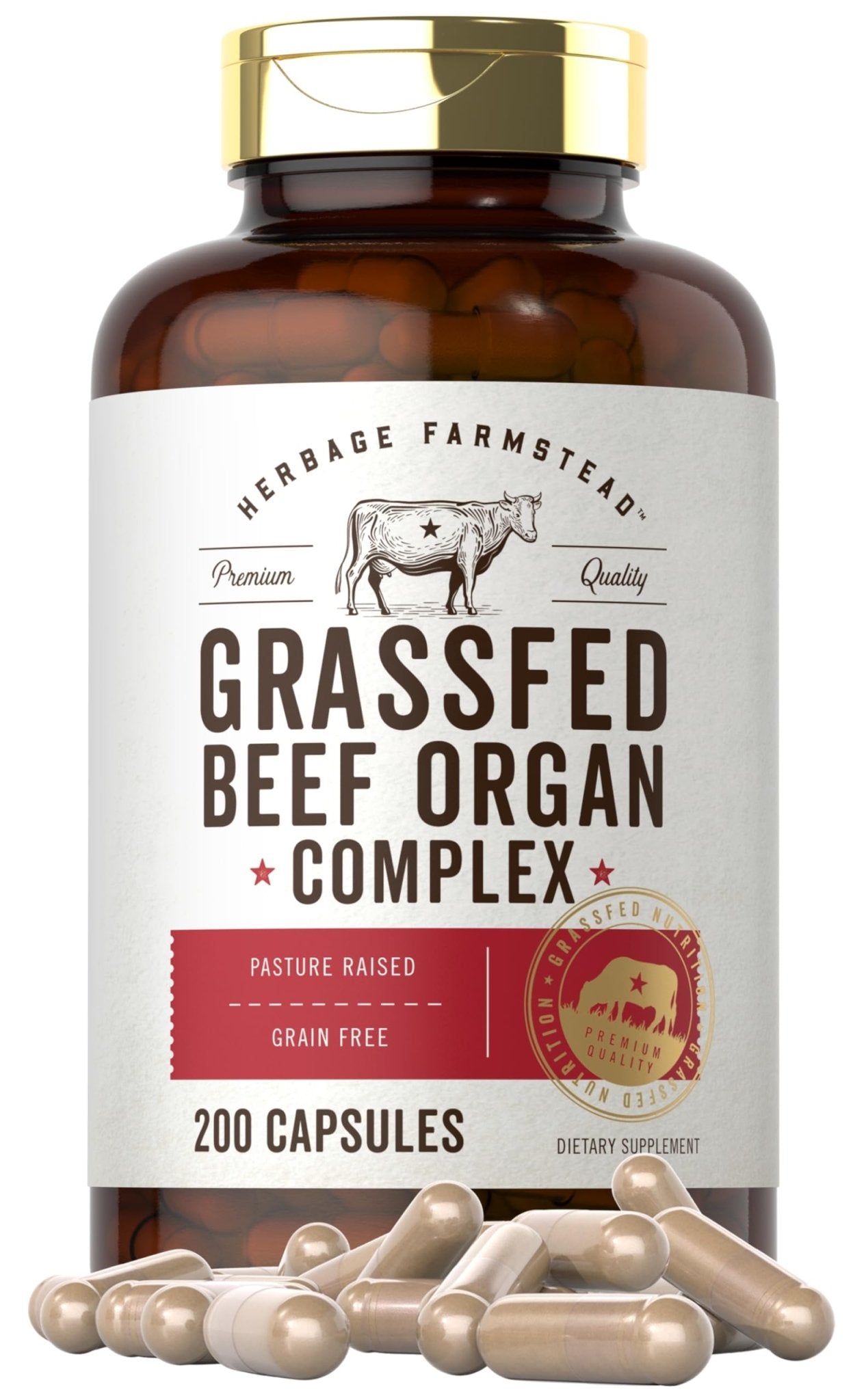 Carlyle Grass Fed Beef Organ Complex | 200 Capsules | Pasture Raised, Grain Free Supplement | with Desiccated Liver, Kidney, Pancreas, Heart, Spleen - Maple Wellness Supplements