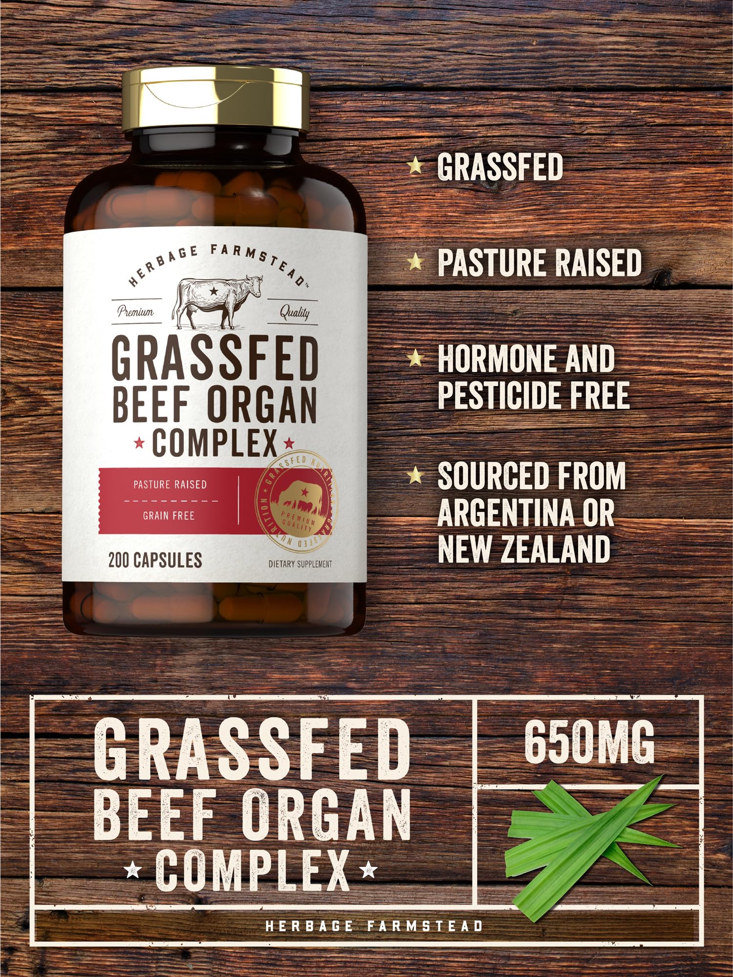 Carlyle Grass Fed Beef Organ Complex | 200 Capsules | Pasture Raised, Grain Free Supplement | with Desiccated Liver, Kidney, Pancreas, Heart, Spleen - Maple Wellness Supplements