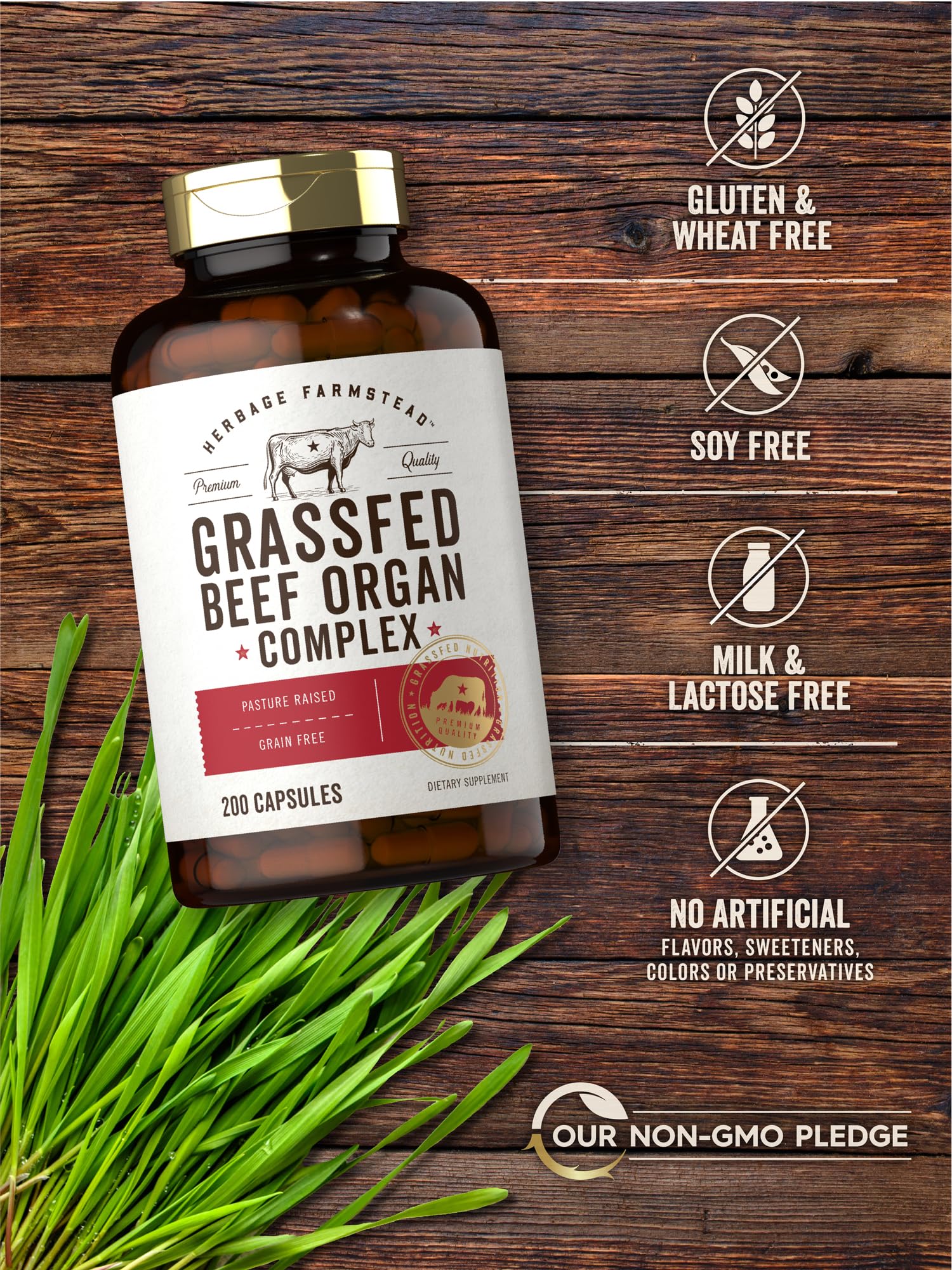 Carlyle Grass Fed Beef Organ Complex | 200 Capsules | Pasture Raised, Grain Free Supplement | with Desiccated Liver, Kidney, Pancreas, Heart, Spleen - Maple Wellness Supplements