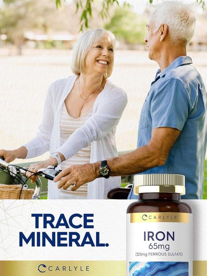 Carlyle Iron Ferrous Sulfate 325mg, 65 mg | 400 Tablets | Non-GMO, Gluten Free, and Vegetarian Supplement | High Potency - Maple Wellness Supplements