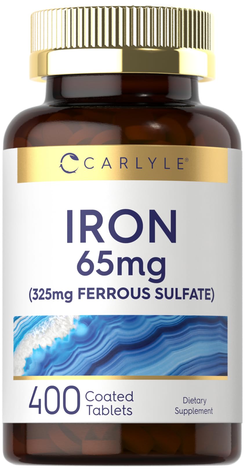Carlyle Iron Ferrous Sulfate 325mg, 65 mg | 400 Tablets | Non-GMO, Gluten Free, and Vegetarian Supplement | High Potency - Maple Wellness Supplements