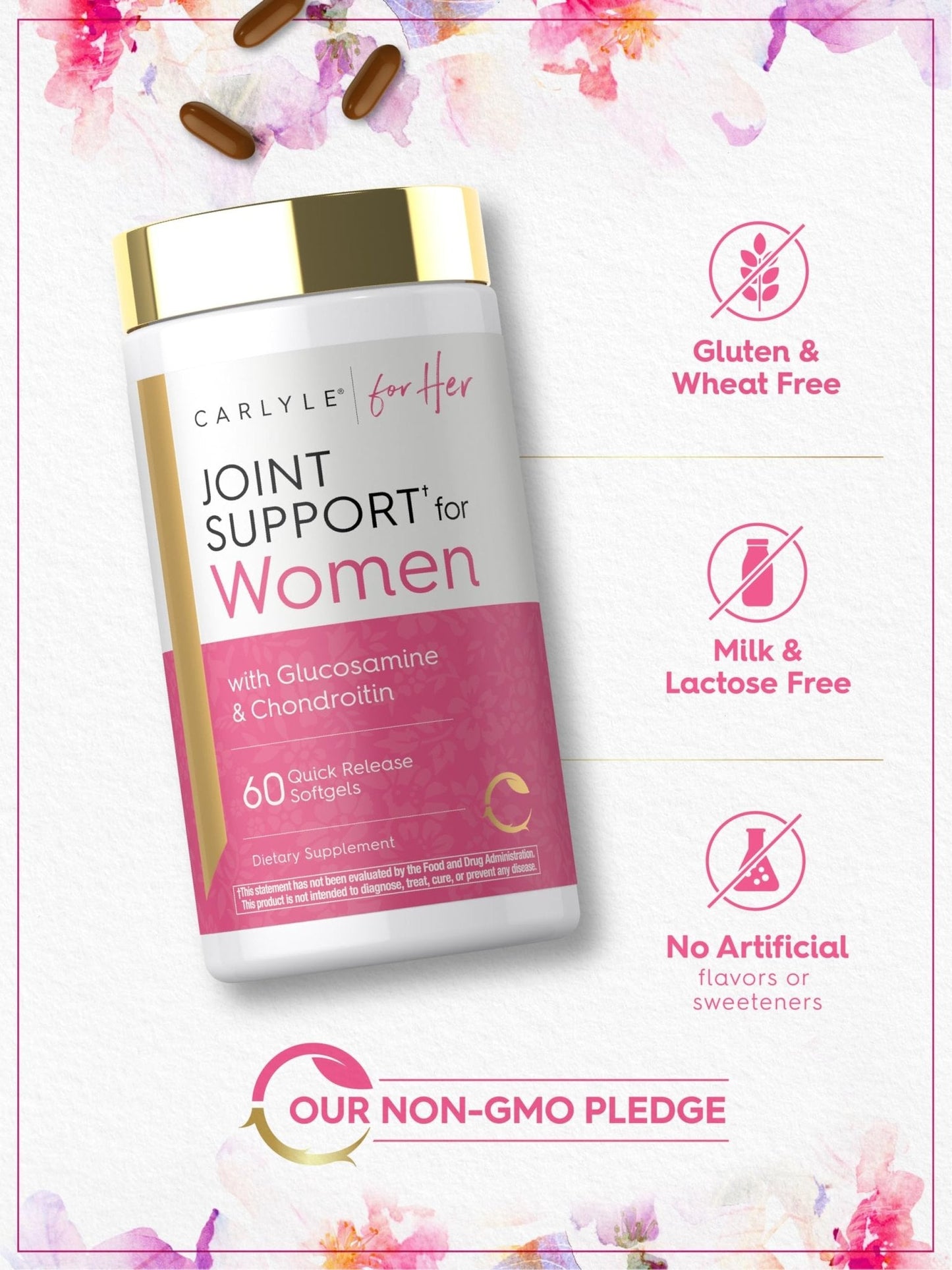 Carlyle Joint Support for Women | 60 Softgels | Complex with Omega-3 and Collagen Peptides | Non-GMO, Gluten Free - Maple Wellness Supplements