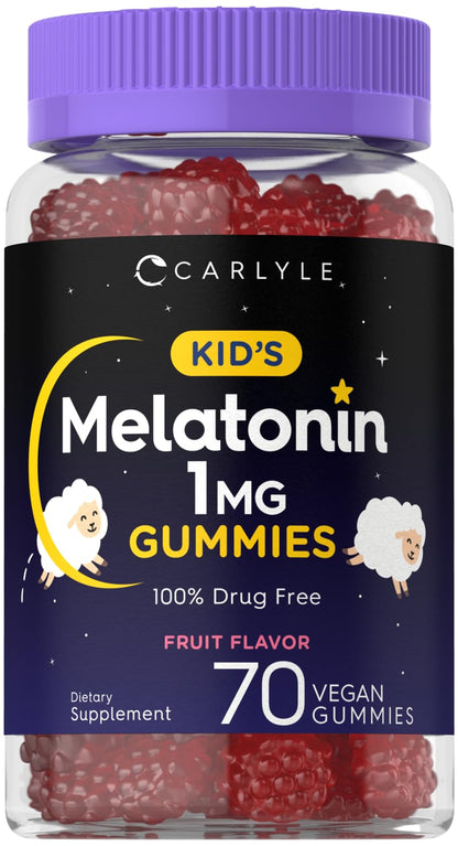 Carlyle Kids Melatonin Gummies | 1 mg 70 Count | Fruit Flavor Gummy | Vegan, Non-GMO, Gluten Free - Maple Wellness Supplements