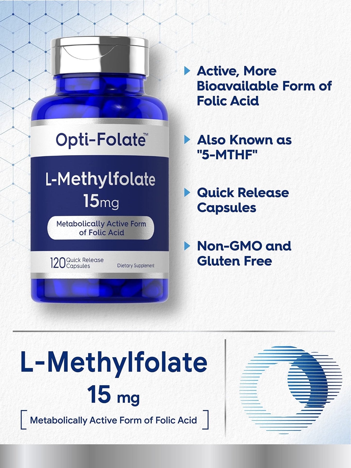 Carlyle L Methylfolate 15mg | 120 Capsules | Value Size | Max Potency | Optimized - Maple Wellness Supplements