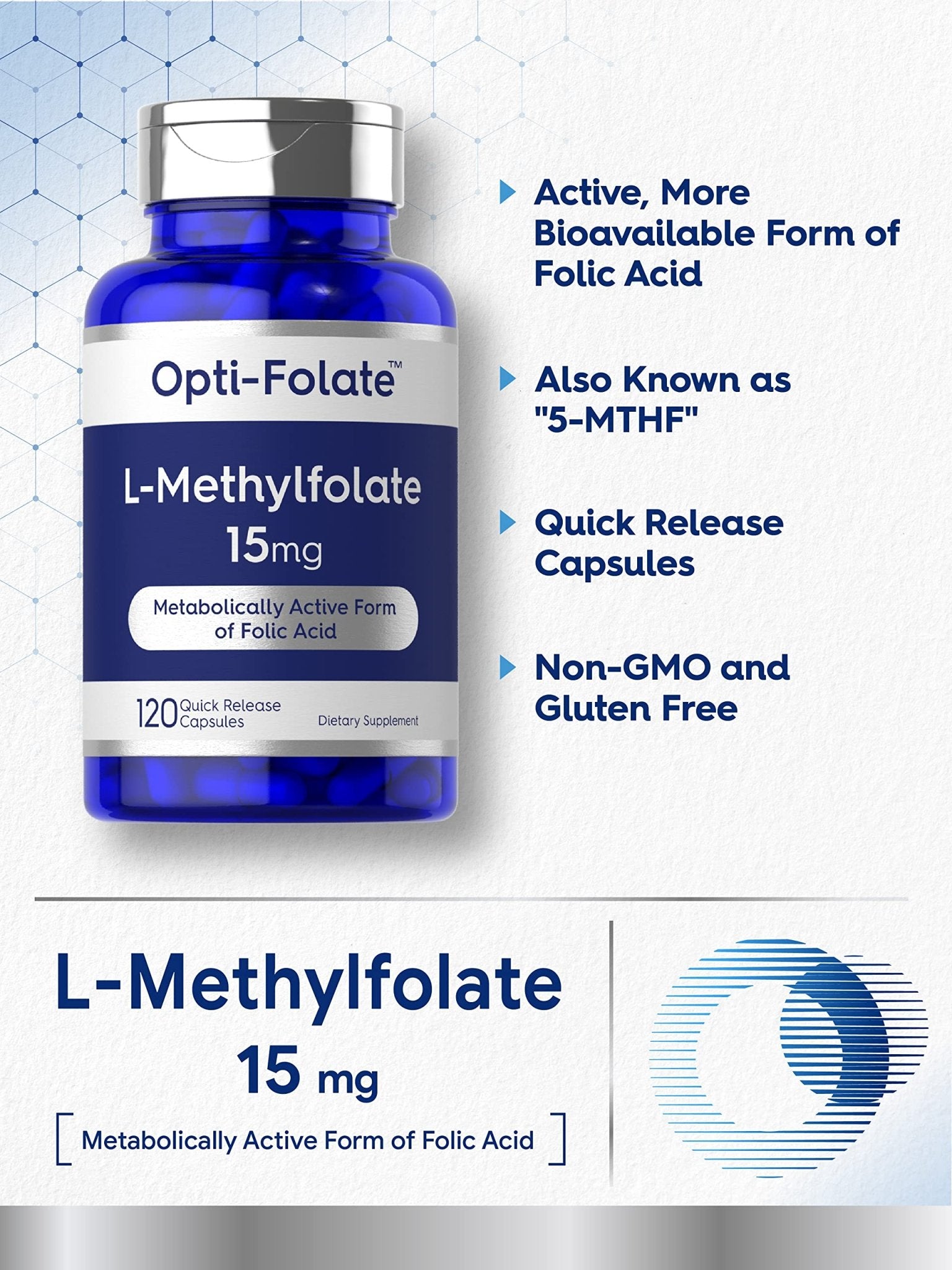Carlyle L Methylfolate 15mg | 120 Capsules | Value Size | Max Potency | Optimized - Maple Wellness Supplements