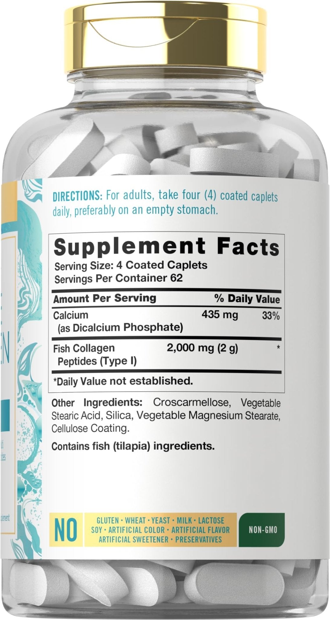 Carlyle Marine Collagen for Hair Skin and Nails | 250 Caplets | Peptides for Women and Men | Type I with Calcium | Non-GMO & Gluten Free - Maple Wellness Supplements
