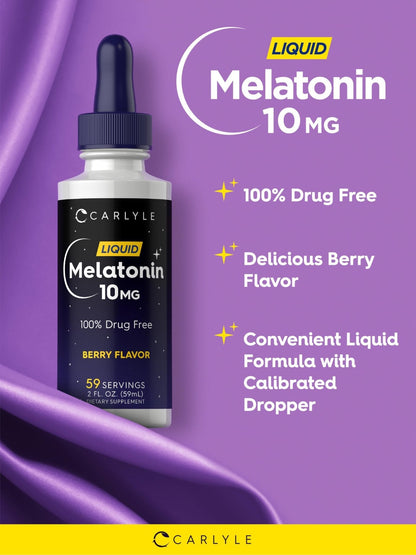 Carlyle Melatonin 10mg | 2 fl oz Liquid Drops | Berry Flavor | for Adults | Non-GMO, Vegetarian Supplement - Maple Wellness Supplements