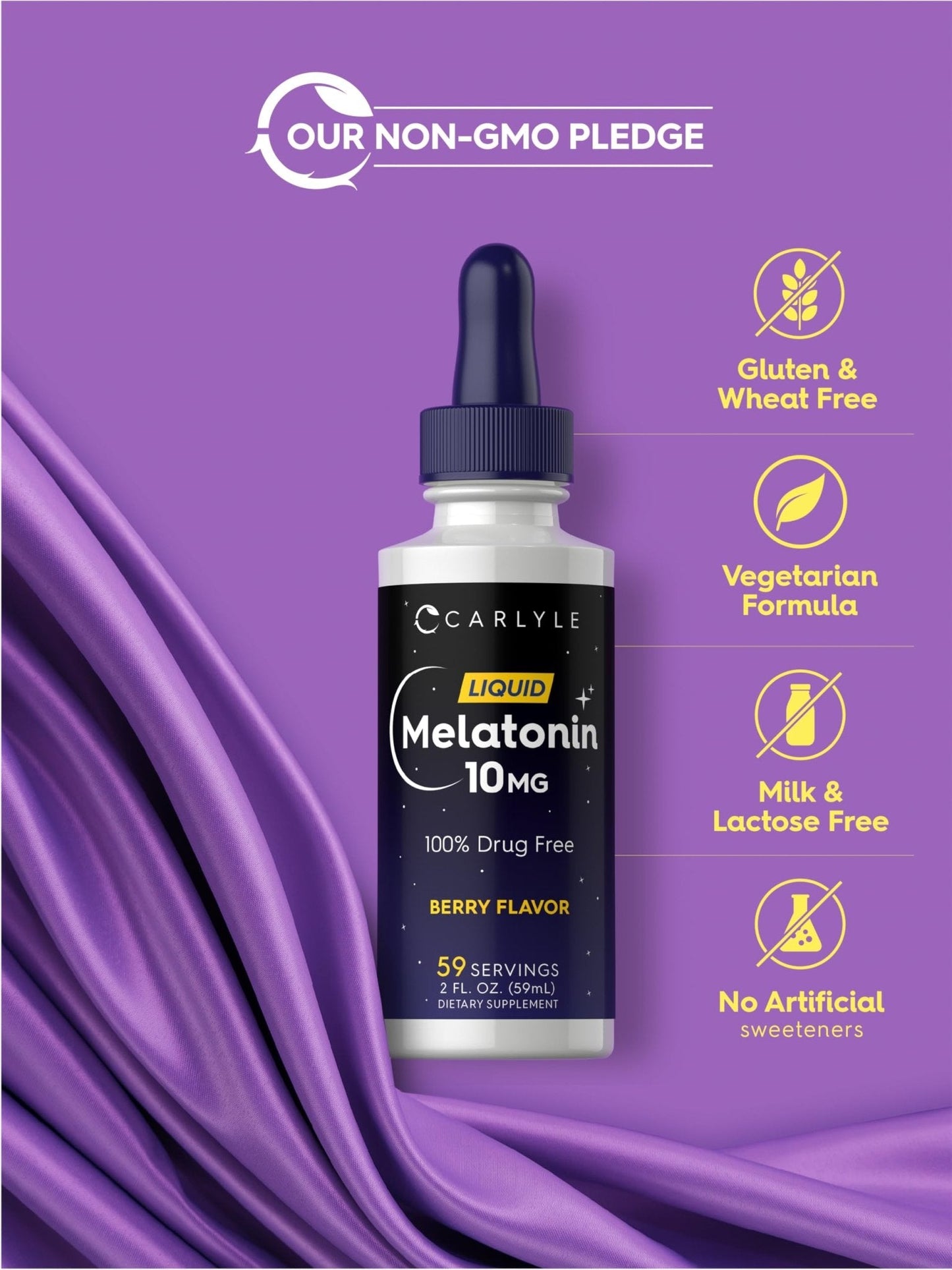 Carlyle Melatonin 10mg | 2 fl oz Liquid Drops | Berry Flavor | for Adults | Non-GMO, Vegetarian Supplement - Maple Wellness Supplements