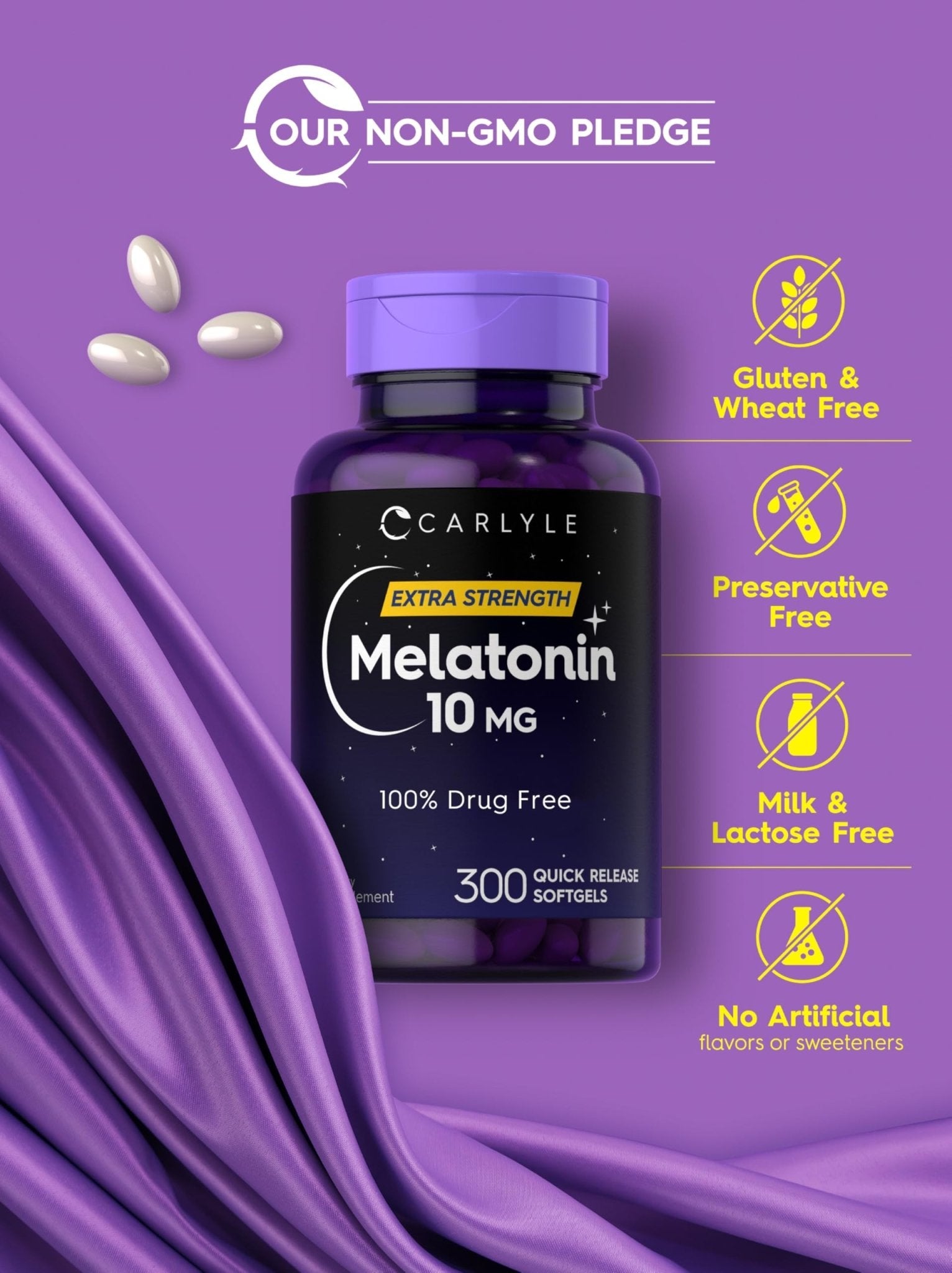 Carlyle Melatonin 10mg | 300 Softgels | Extra Strength Support for Adults | Non-GMO, Gluten Free Supplement - Maple Wellness Supplements