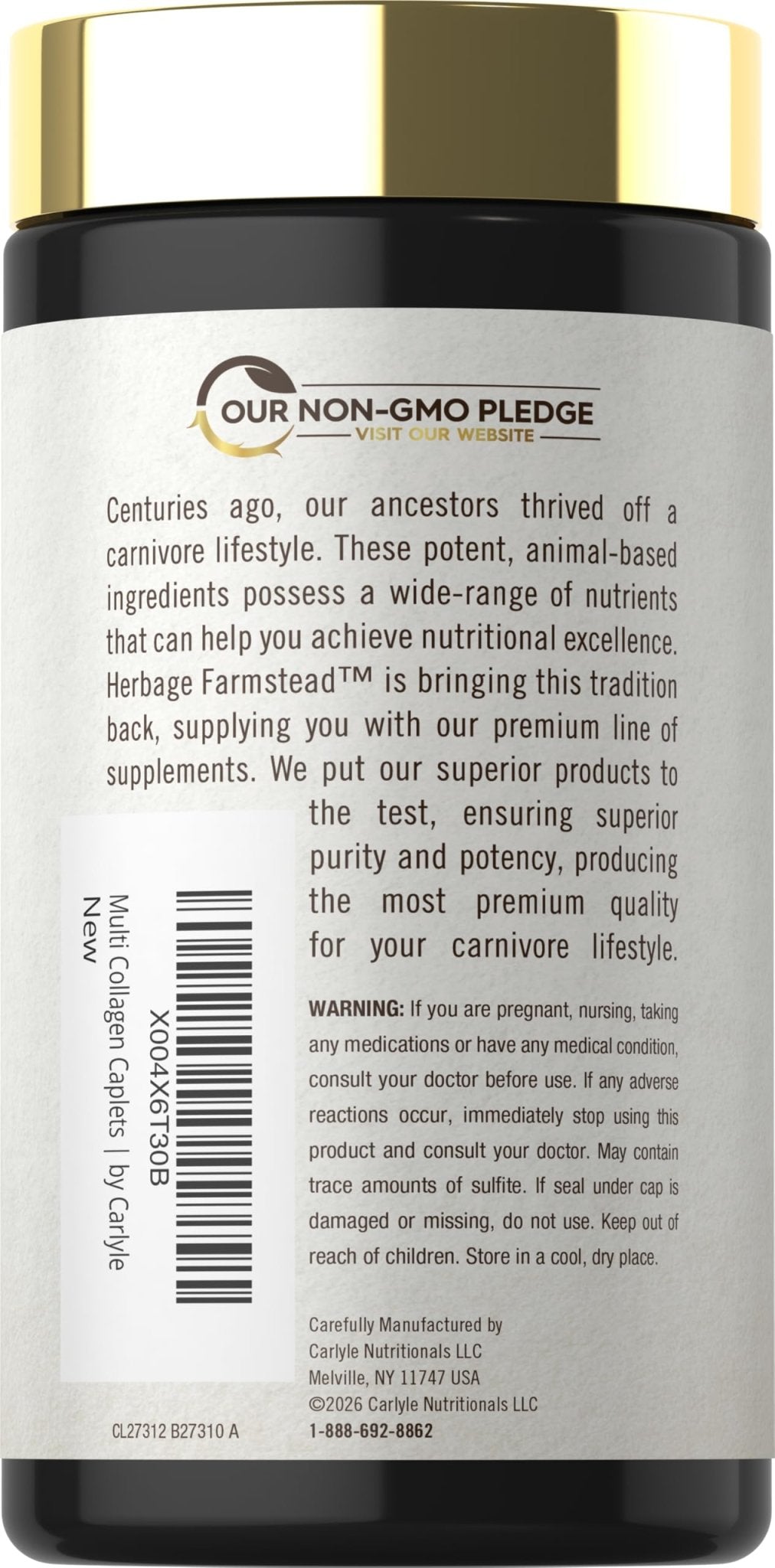 Carlyle Multi Collagen Peptides 6000mg | 120 Caplets | 10 Types of Advanced Collagen with Protein | Non-GMO, Gluten Free Supplement | by Herbage Farmstead - Maple Wellness Supplements