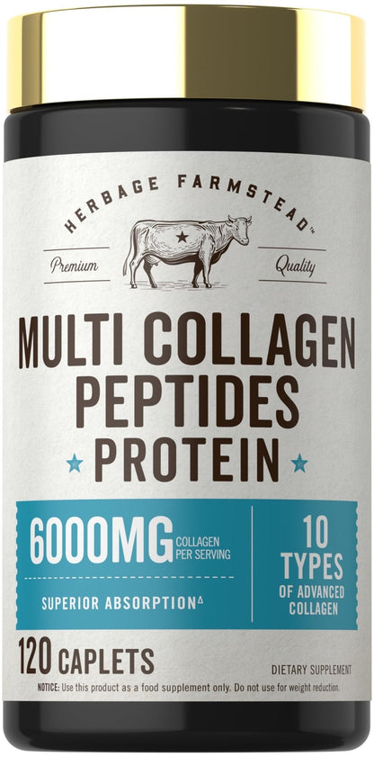 Carlyle Multi Collagen Peptides 6000mg | 120 Caplets | 10 Types of Advanced Collagen with Protein | Non-GMO, Gluten Free Supplement | by Herbage Farmstead - Maple Wellness Supplements