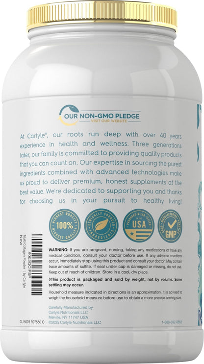 Carlyle Multi Collagen Peptides Powder 40 oz | Type I, II, III, V, X | Supplement Blend with Protein | Multi Food Sourced | Non-GMO, Gluten Free - Maple Wellness Supplements