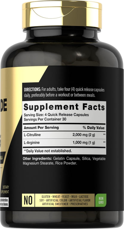 Carlyle Nitric Oxide Supplement 3000mg | 120 Capsules | with L-Arginine & L-Citrulline | for Men & Women | Pre & Post Workout | Non-GMO, Gluten Free - Maple Wellness Supplements
