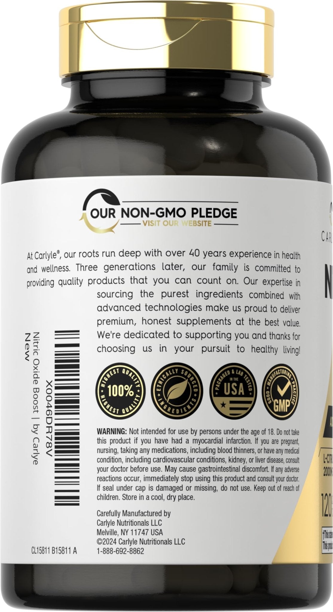 Carlyle Nitric Oxide Supplement 3000mg | 120 Capsules | with L-Arginine & L-Citrulline | for Men & Women | Pre & Post Workout | Non-GMO, Gluten Free - Maple Wellness Supplements