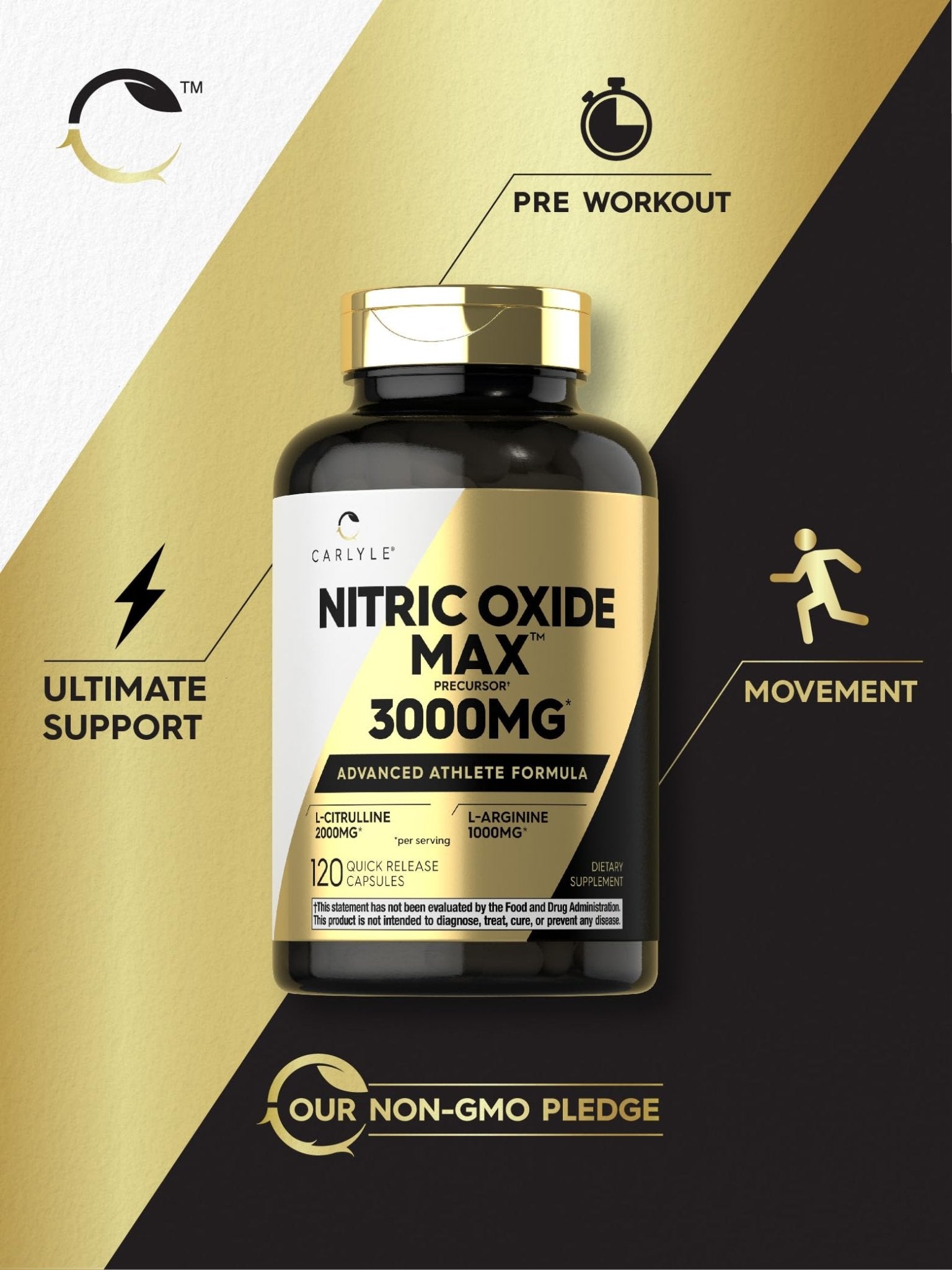 Carlyle Nitric Oxide Supplement 3000mg | 120 Capsules | with L-Arginine & L-Citrulline | for Men & Women | Pre & Post Workout | Non-GMO, Gluten Free - Maple Wellness Supplements