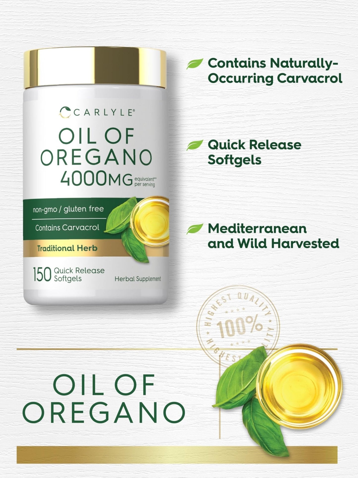 Carlyle Oregano Oil Supplement | 150 Softgel Capsules | Contains Carvacrol | Non-GMO & Gluten Free Formula - Maple Wellness Supplements