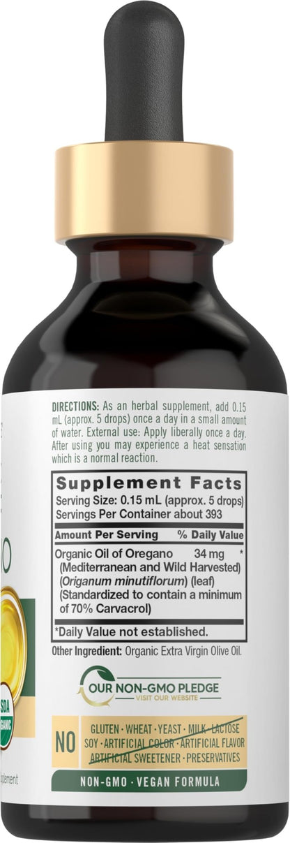 Carlyle Organic Oil of Oregano Liquid Drops - 2 fl oz - 1 Year Supply | Vegan Herbal Supplement | Non-GMO, Gluten Free - Maple Wellness Supplements