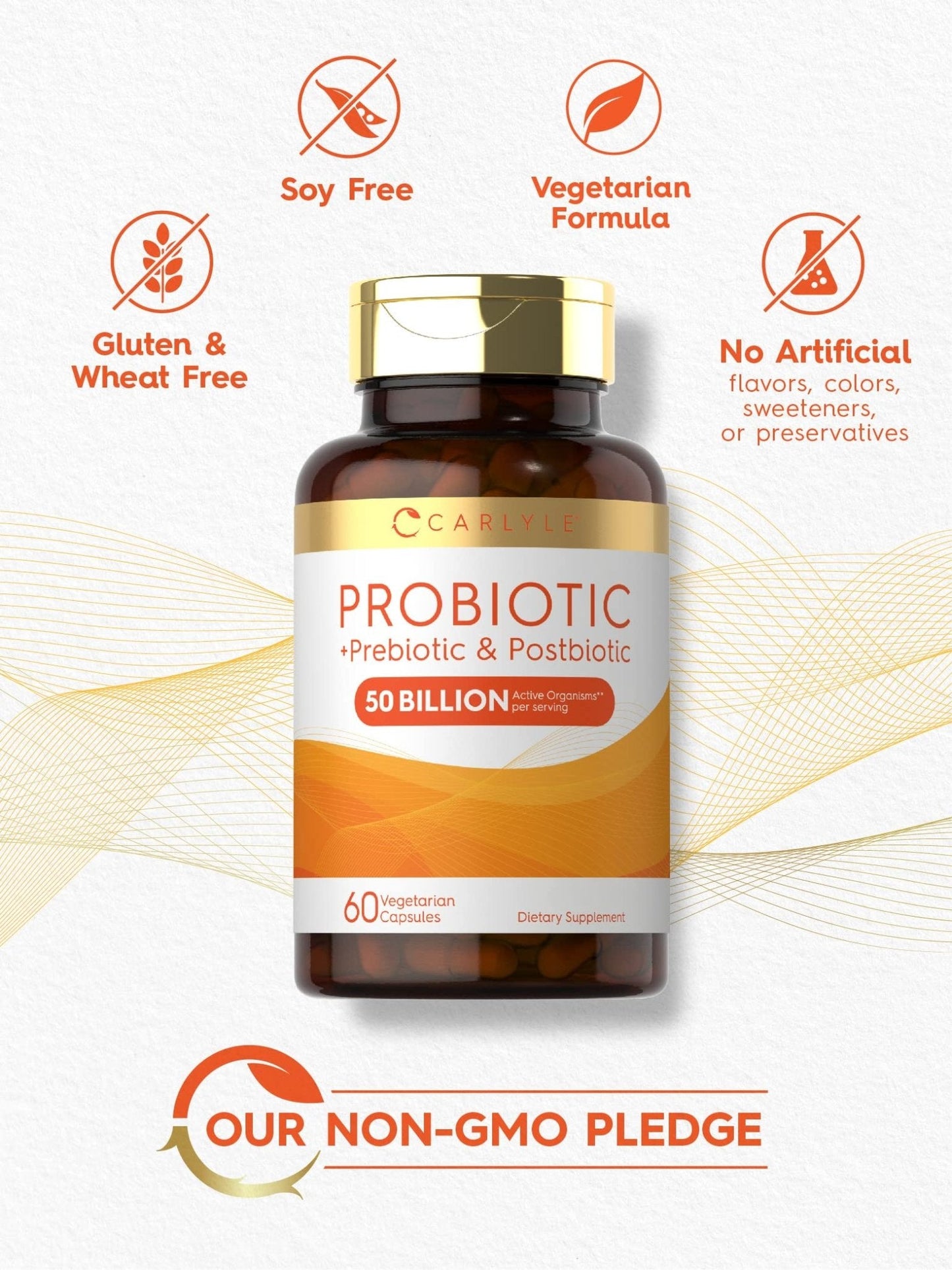 Carlyle Probiotic for Women and Men | 50 Billion CFU | 60 Capsules | Plus Prebiotic and Postbiotic | Complex Supplement | Vegetarian, Non-GMO, and Gluten Free - Maple Wellness Supplements