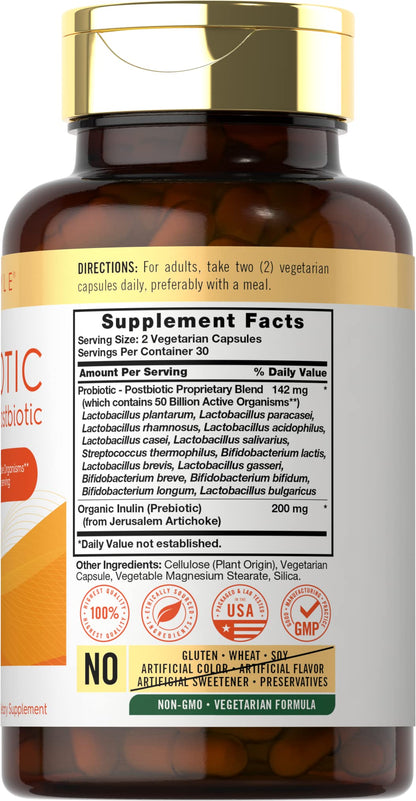 Carlyle Probiotic for Women and Men | 50 Billion CFU | 60 Capsules | Plus Prebiotic and Postbiotic | Complex Supplement | Vegetarian, Non-GMO, and Gluten Free - Maple Wellness Supplements