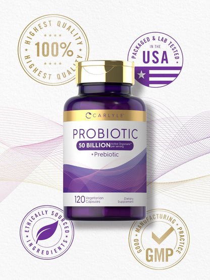 Carlyle Probiotics with Prebiotics | 120 Capsules | 50 Billion Active Organisms | Non-GMO & Gluten Free Supplement - Maple Wellness Supplements