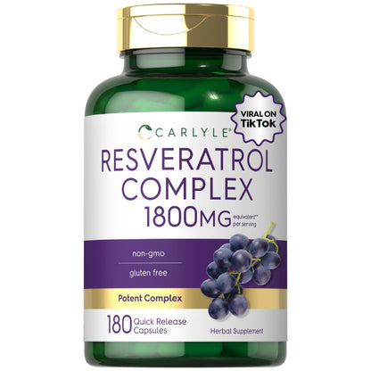 Carlyle Resveratrol Complex - 180 Capsules - Trans Resveratrol Supplement with Grape Seed Extract - Non GMO, Gluten Free - Maple Wellness Supplements