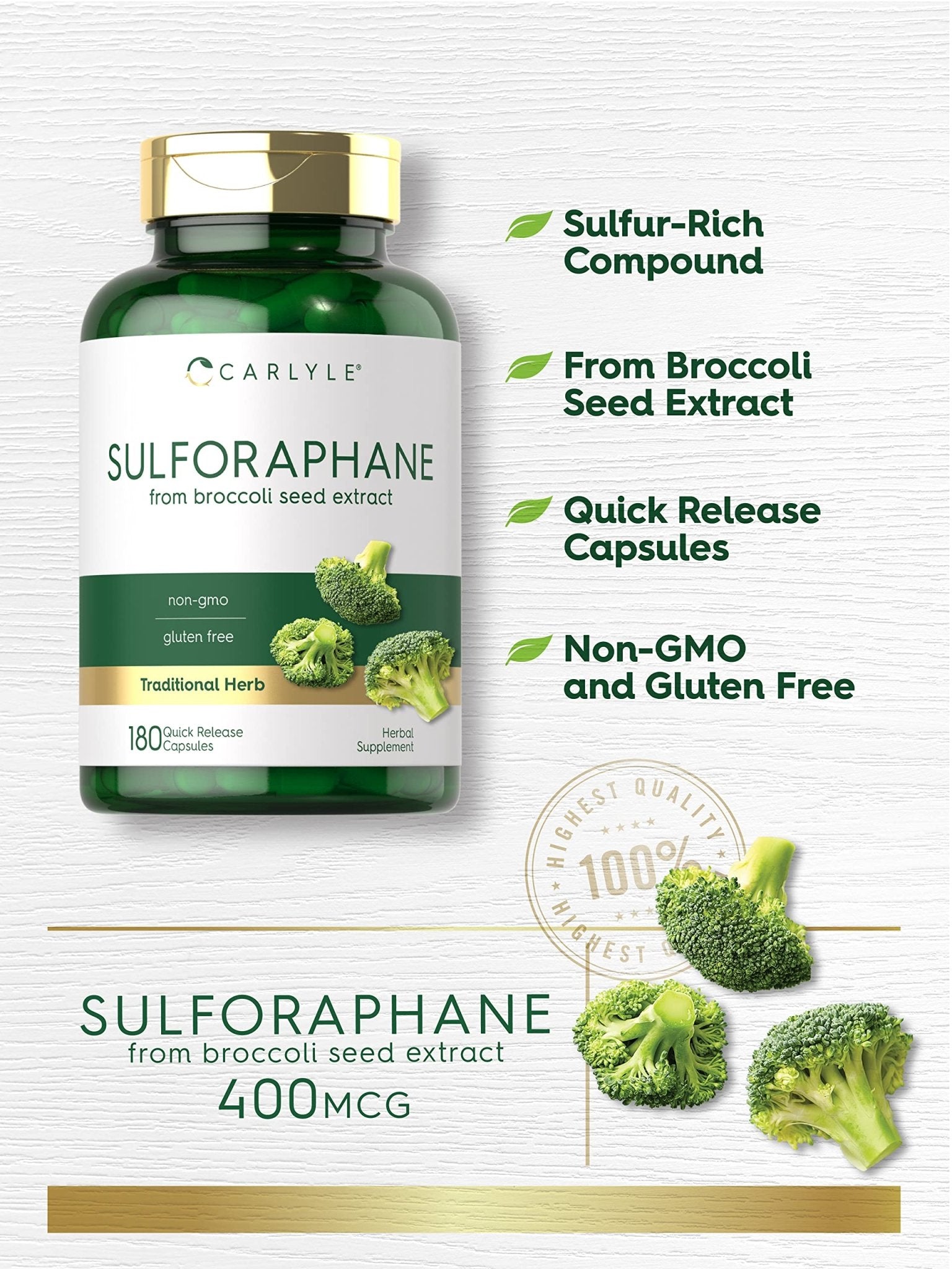 Carlyle Sulforaphane | from Broccoli Seed Extract | 180 Capsules | Traditional Herbal - Maple Wellness Supplements