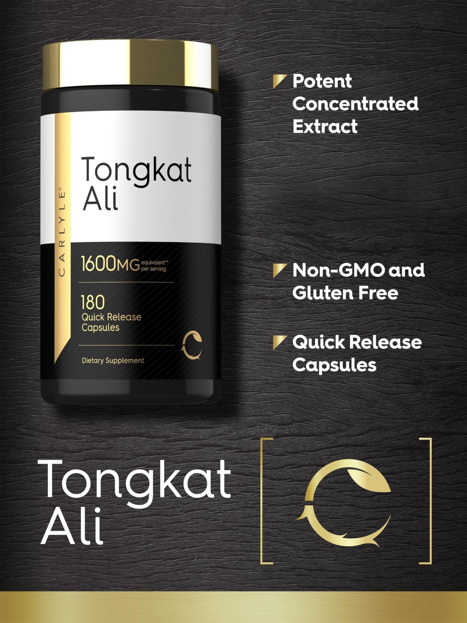 Carlyle Tongkat Ali | 180 Quick Release Capsules | Non-GMO and Gluten Free Supplement - Maple Wellness Supplements