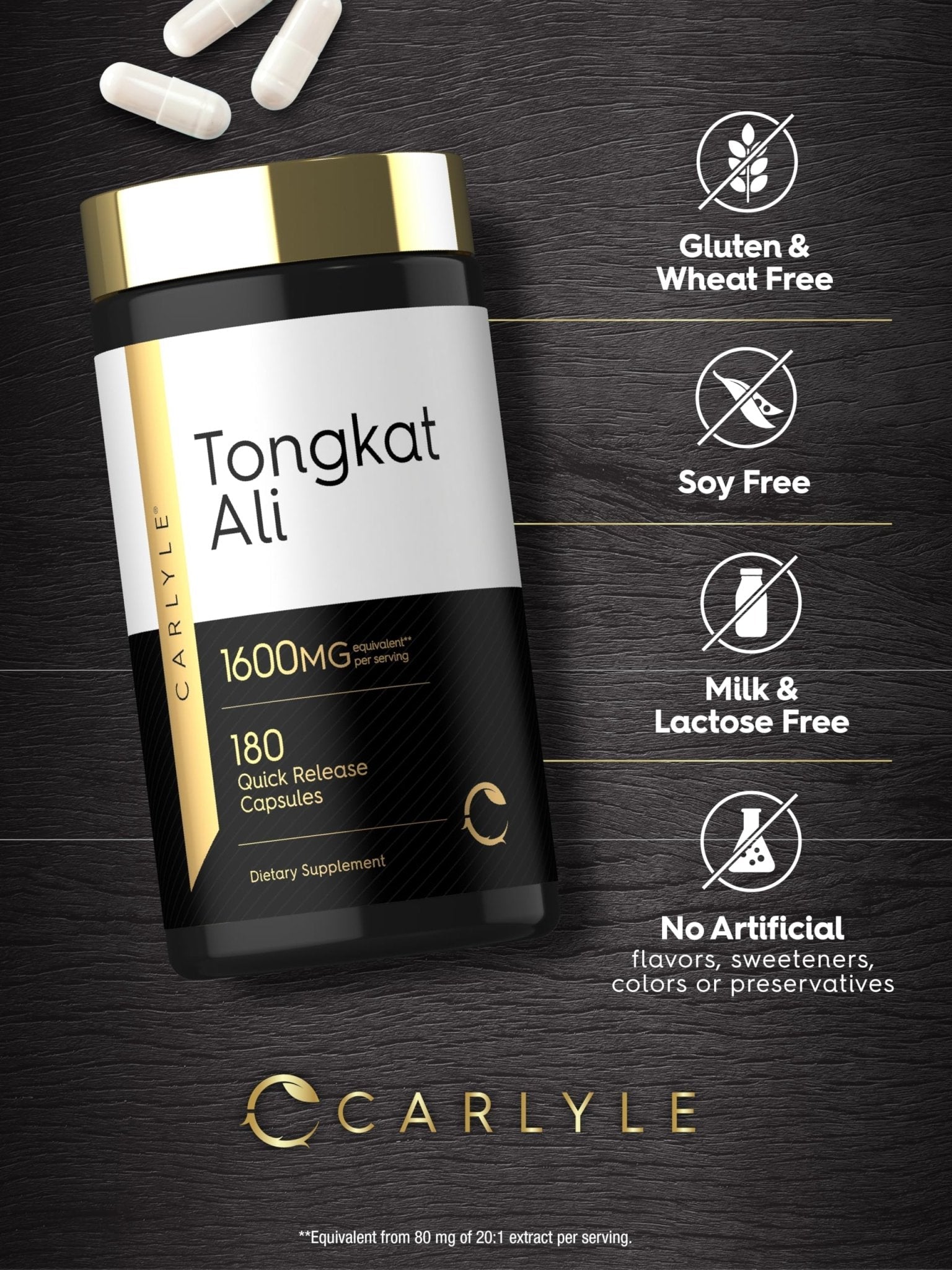 Carlyle Tongkat Ali | 180 Quick Release Capsules | Non-GMO and Gluten Free Supplement - Maple Wellness Supplements