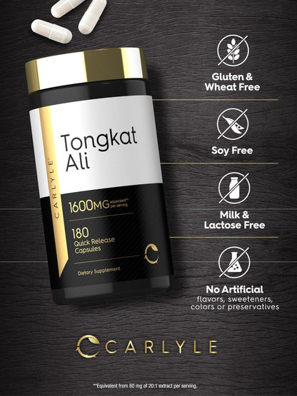 Carlyle Tongkat Ali | 180 Quick Release Capsules | Non-GMO and Gluten Free Supplement - Maple Wellness Supplements