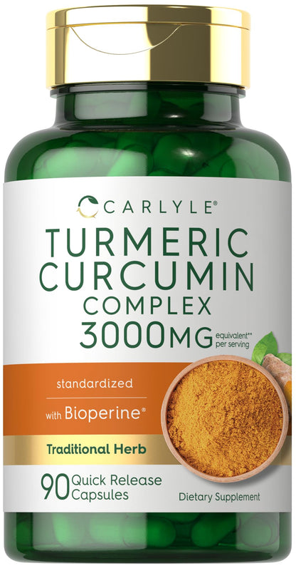 Carlyle Turmeric Curcumin with Black Pepper | 90 Powder Capsules | Complex Supplement with Bioperine | Non-GMO, Gluten Free - Maple Wellness Supplements