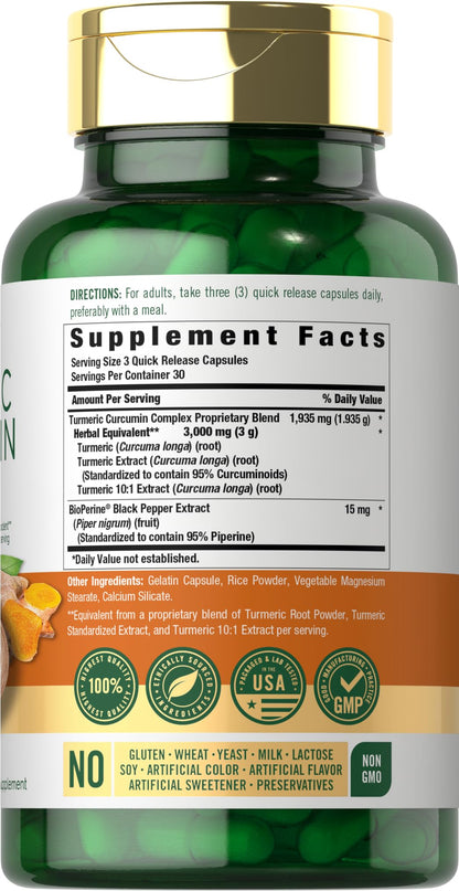 Carlyle Turmeric Curcumin with Black Pepper | 90 Powder Capsules | Complex Supplement with Bioperine | Non-GMO, Gluten Free - Maple Wellness Supplements