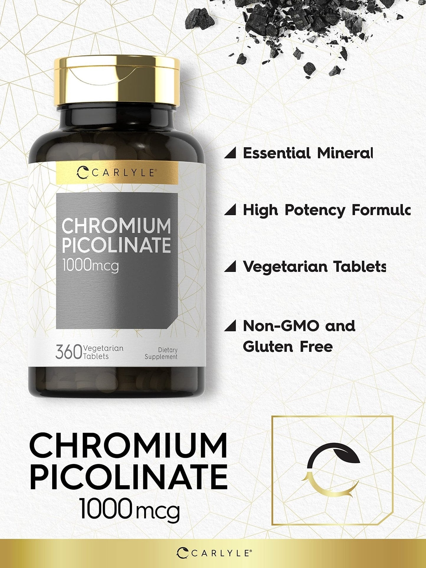 Carlyle Ultra Chromium Picolinate 1000mcg | 360 Tablets | Vegetarian, Non-GMO, Gluten Free - Maple Wellness Supplements