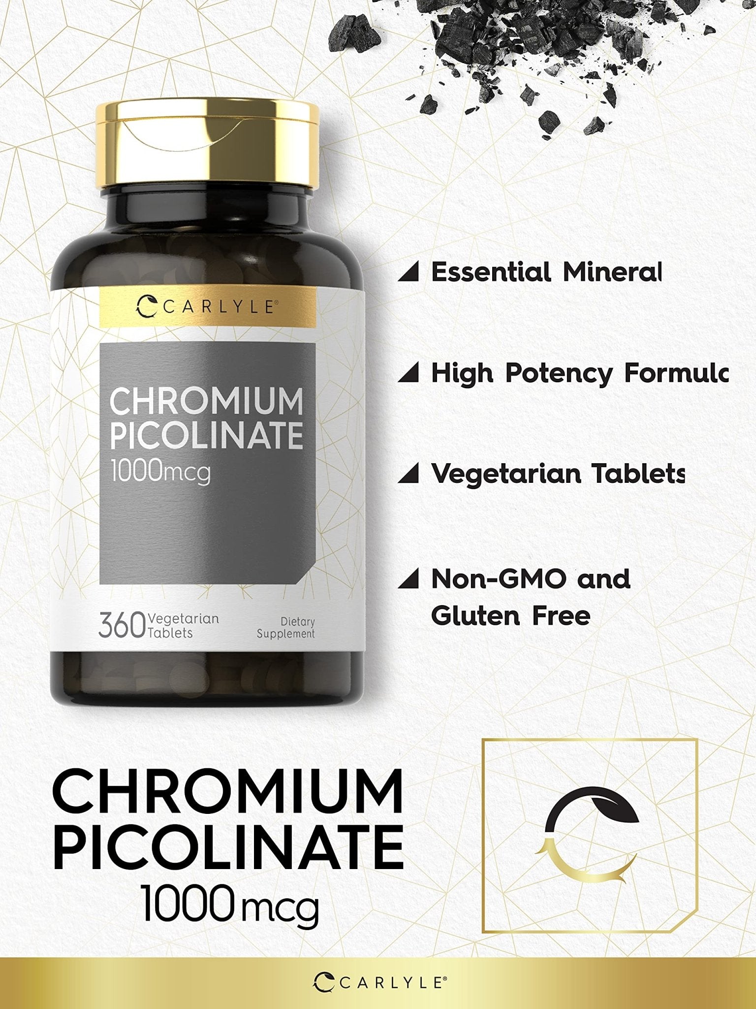 Carlyle Ultra Chromium Picolinate 1000mcg | 360 Tablets | Vegetarian, Non-GMO, Gluten Free - Maple Wellness Supplements